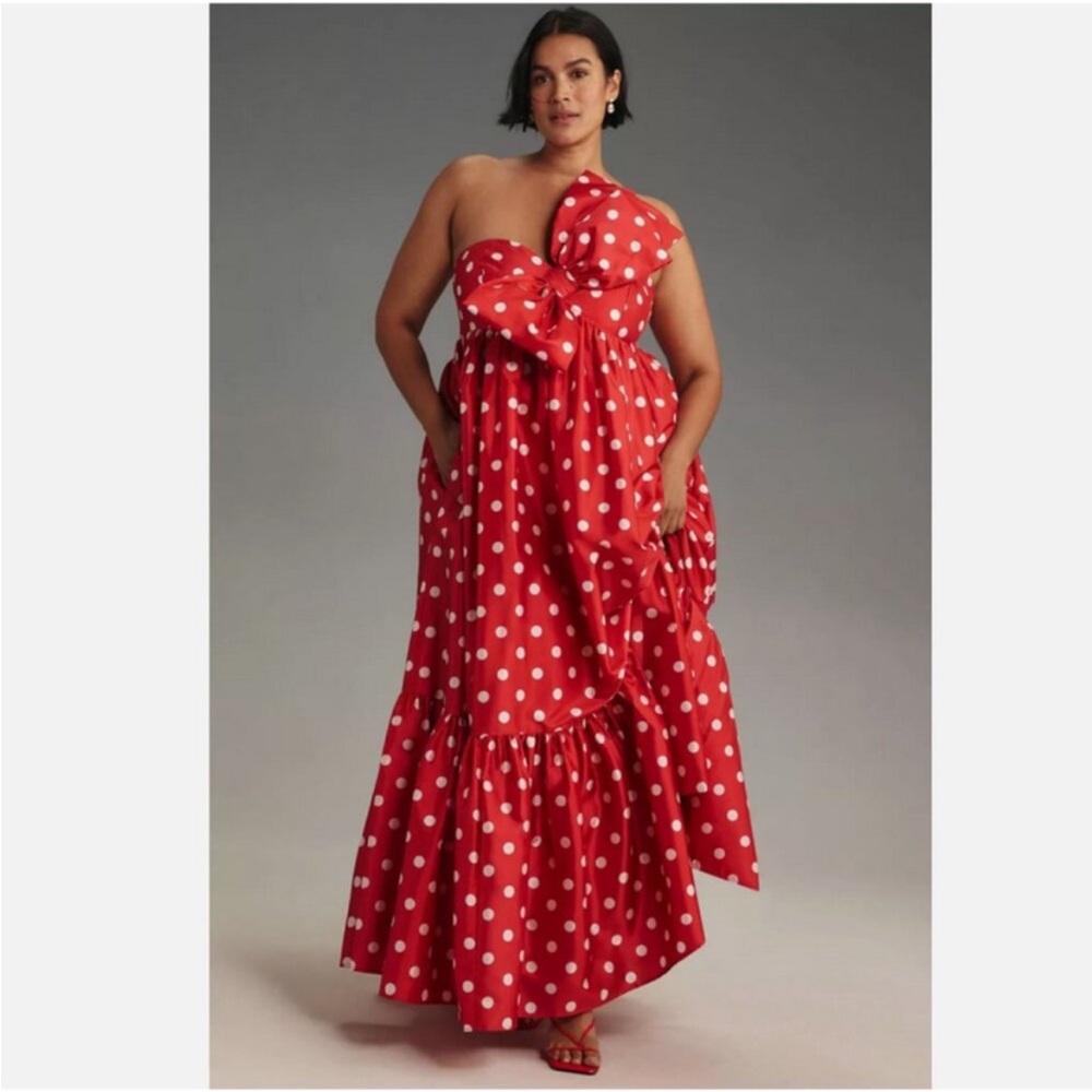 Anthropology Atsu Sally Red Polka Dot One-Shoulder Dress